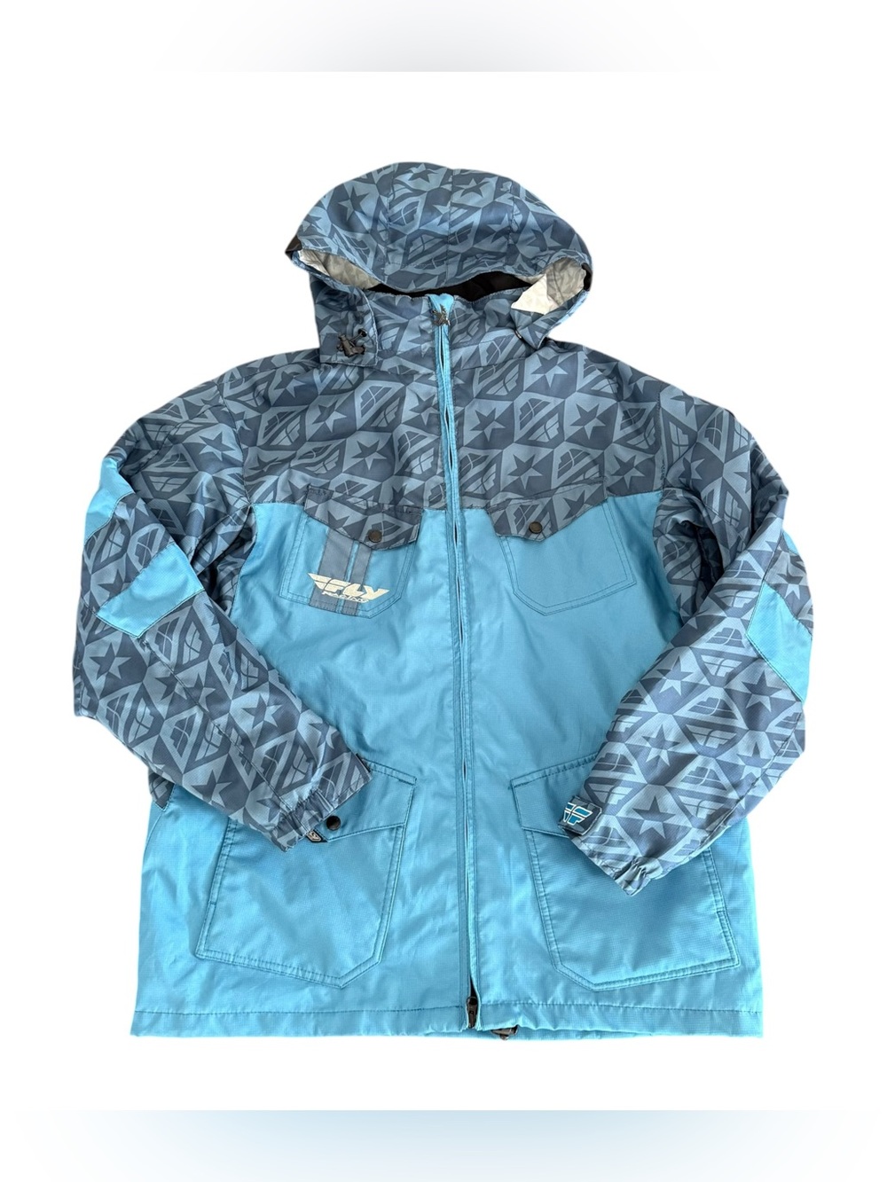 FLY Racing Victory Mens L 2010 Blue Snowmobile Motocross Y2K Insulated Hood Coat